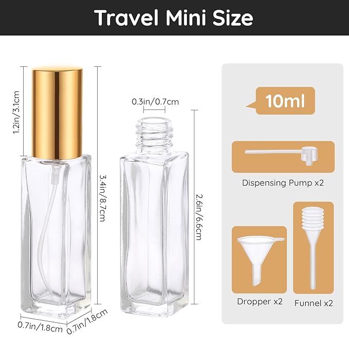 Segbeauty Travel Perfume Bottle Refillable, 10 Packs Atomizer Sprayer for Perfume, 10ML Empty Glass Perfume Bottle Portable Travel Size Spray Bottles Accessories for Dispensing Perfume Toiletries-Velvo Beauty