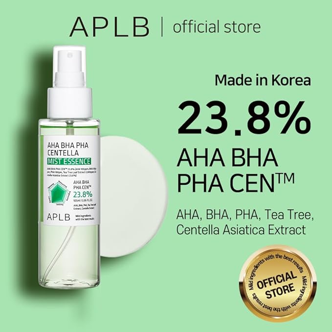 APLB AHA BHA PHA Centella Mist Essence | AHA BHA PHA CEN™ 23.8% 3.55 FL.OZ/Korean Skincare, Exfoliant, Replenishing Moisture, Revitalize for Gentle and Improve Skin Texture-Velvo Beauty