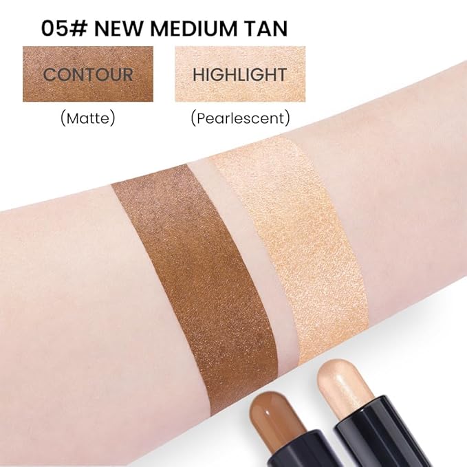 evpct 2in1 Face Shaping & Contouring Stick Cream Contour Concealer Bronzer Stick Makeup Kit for Beginner Face Highlighter Makeup Stick contorno maquillaje de maquillaje profesional,NEW Medium Tan-Velvo Beauty