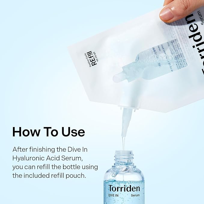 Torriden DIVE IN Serum 1.69 fl oz + refill pouch 1.69 fl oz | Deep Hydration to Get Glow Skin | Hyaluronic Acid, Panthenol, Allantoin | Korean Facial Serum-Velvo Beauty