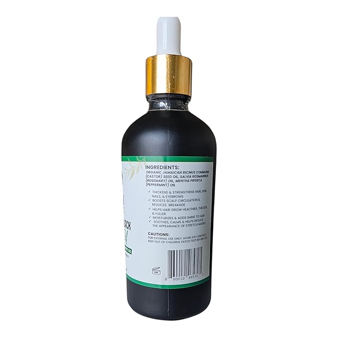 Seddy Organic Jamaican Black Castor Oil - with Rosemary & Peppermint in Glass Bottle - Cold Pressed | Hexane-Free | Promotes Hair Growth | Strengthens Hair | Hair Treatment Oil - 3.4 Fl. Oz-Velvo Beauty