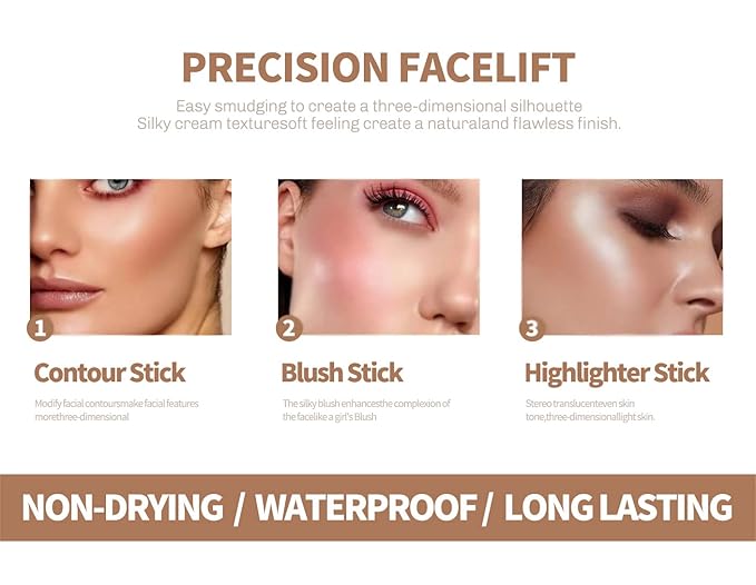 4PCS Contour Stick - Highlighter And Cream Blush Stick 4 Colors Kit - Moisturizer, Face Brightens & Shades Pencil, Facial Shaping Makeup Sticks for Older Women & Mature Skin-Velvo Beauty