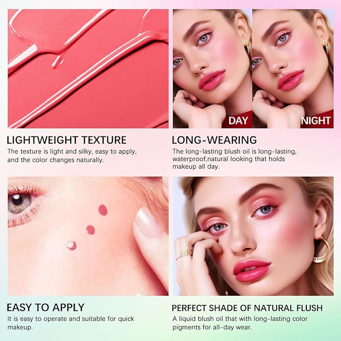 Color Changing Blush Oil, Skin's Natural PH Changing Blush for Dewy, Lightweight & Waterproof & Moisturizing Formula, Lasting Hydrating Rouge for All Skin, Easy To Blend, 6.5ml (Pink)-Velvo Beauty