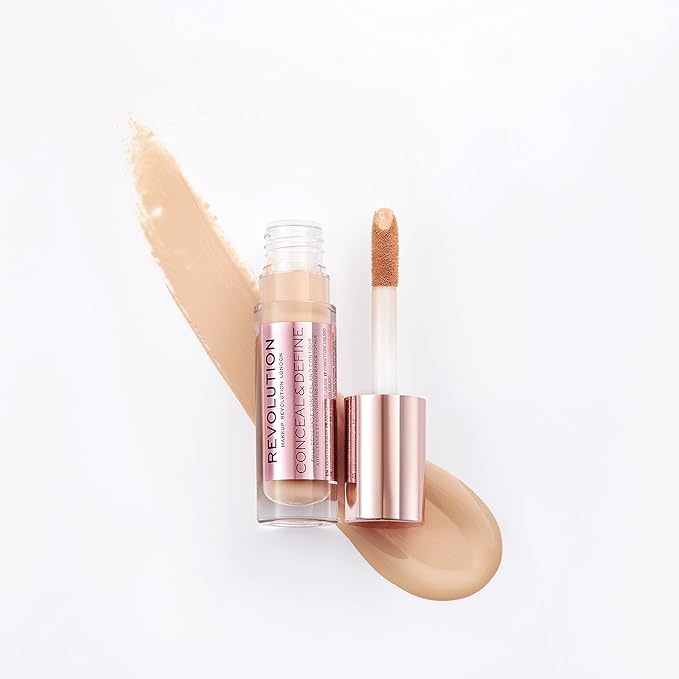 Makeup Revolution Conceal and Define Concealer, Full Coverage & Matte Finish, C7.5 for Medium/Tan Skin Tones, Vegan & Cruelty-Free, 0.7 Fl Oz-Velvo Beauty