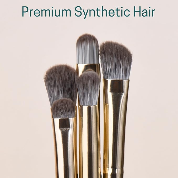 Eyeshadow Makeup Brushes Set with Case 5 PCS Soft Synthetic Hairs Eye Makeup Brushes for Blending Eyebrow Eyeliner Eyeshadow (Green)-Velvo Beauty