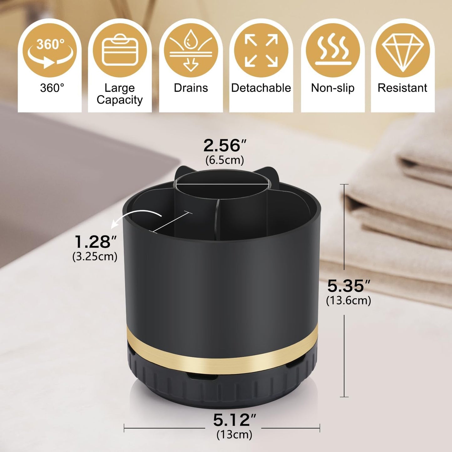 Bathroom Organizer Countertop - Rotating Black Toothbrush Holder for Bathroom Accessories Organization Detachable 6 Slots Bathroom Sink Storage Caddy Vanity Organizer-Velvo Beauty