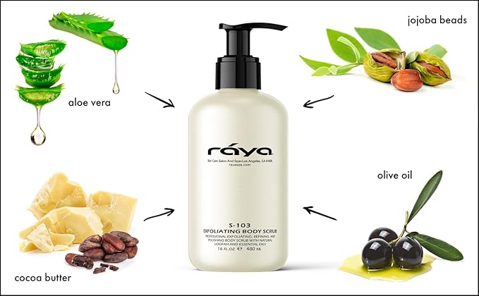 RAYA Exfoliating Body Scrub 16 oz (S-103) | Exfoliating, Refining, and Polishing Body Scrub | Made with Natural Loofah and Essential Oils | Relieves Ingrown Hairs-Velvo Beauty