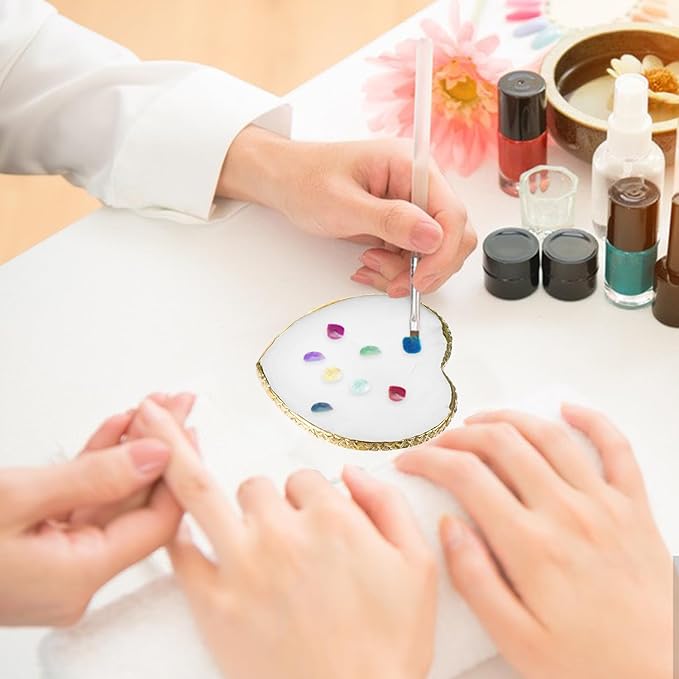 2pcs Resin Nail Art Palette Nail Painting Mixed Color Palette Gold Edge Round Makeup Holder Heart Shape Nail Polish Plate Cosmetic Mixing Tools Nail Gel Display Board-Velvo Beauty
