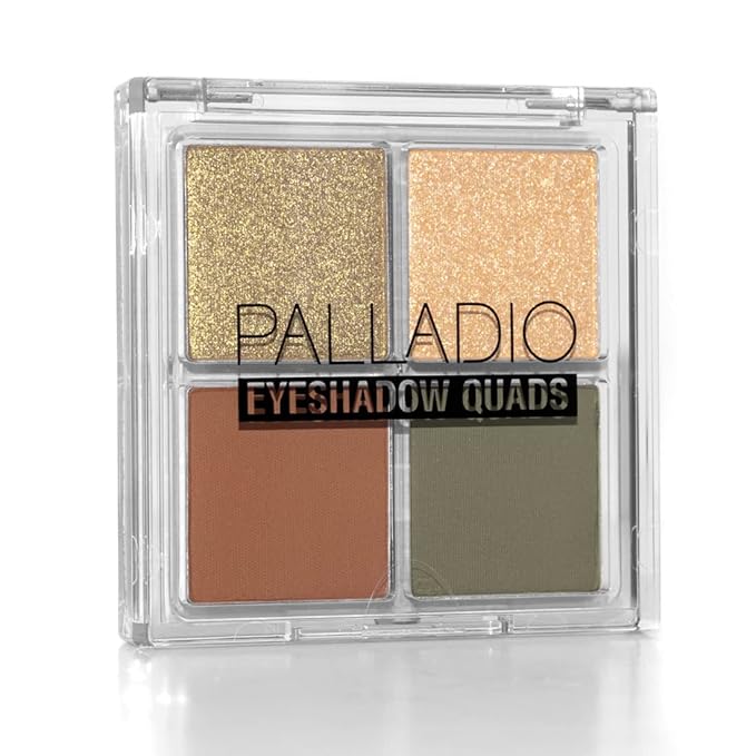 Palladio Eyeshadow Quads, Velvety Pigmented Blendable Matte, Metallic & Shimmer Finishes, Creamy Formula, Four Way Quad Eye Shadow Palette, Talc-Free (Gold Digger)-Velvo Beauty