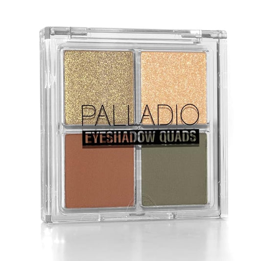Palladio Eyeshadow Quads, Velvety Pigmented Blendable Matte, Metallic & Shimmer Finishes, Creamy Formula, Four Way Quad Eye Shadow Palette, Talc-Free (Gold Digger)-Velvo Beauty