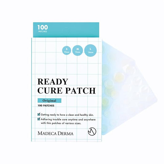 MADECA DERMA Ready Cure Patch Original – Hydrocolloid Acne Patches, Large Pack for Long-Term Use, Multi-Size for Spot, Pimple, Zits & Blemishes Coverage, Ideal for Daily Use (100 Patches / 10,12,14mm)-Velvo Beauty