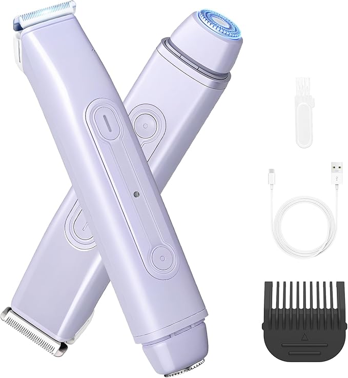 Bikini Trimmer Electric Razors for Women, 2-in-1 Dual-Head Cordless Body Hair Trimmer Facial Hair Removal for Face Lip Chin Pubic Underarm Legs, IPX6 Waterproof, Gifts for Women-Velvo Beauty