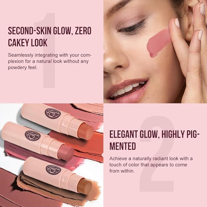 Multi-Use Waterproof Makeup Cream Blush Stick with Brush, Unidollss 3-in-1 Contour Bronzer Blush Stick for Cheeks, Eyes, and Lips, All day wear, Easy Application (07 MOCHA)-Velvo Beauty