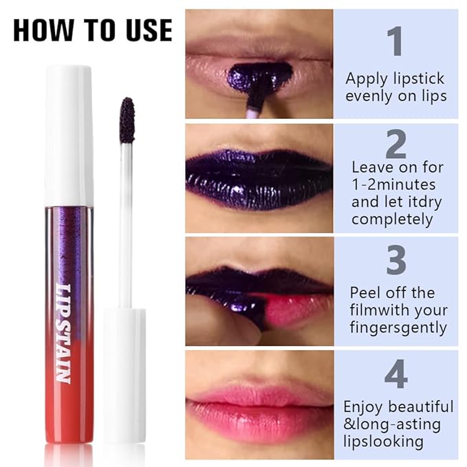 evpct Red Peel Off Lip Stain Tints, Red Liquid Lipstick Lip Stain Long Lasting Waterproof for Women, Non-stick Cup Lipstick Peel Off Highly Pigmented Not Faded Smudge-proof Easy to Apply, 03-Velvo Beauty