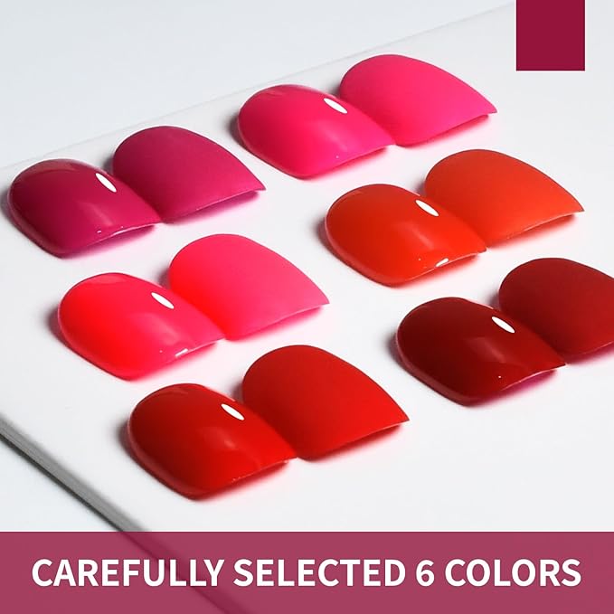 JODSONE 10ml Red Gel Nail Polish Set 6Colors Rose Red Deep All Seasons Neutral Soak off LED Lamp Gel Manicure Set for Nail Art-Velvo Beauty