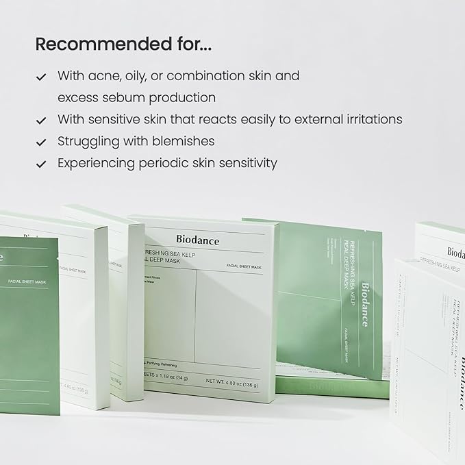 BIODANCE Refreshing Sea kelp Real Deep Mask, Overnight Hydrogel Mask, Calming, Oil & Sebum Control, Blemish Care, Korean Skincare | 1.19oz(34g) x 4ea-Velvo Beauty
