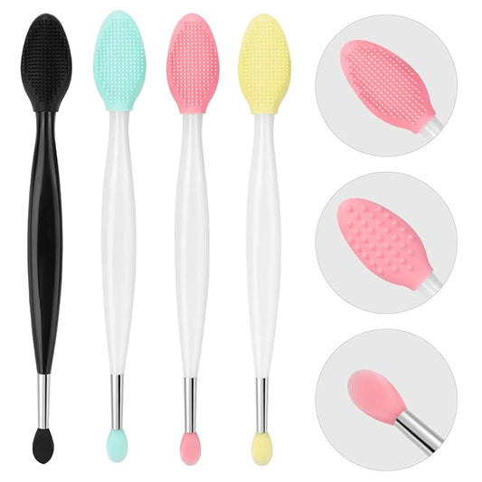 Unaone Lip Scrub Brush - 4 PCS Dual-ended Lip Scrubber Exfoliator and Silicone Lip Brush, 2-in-1 Silicone Lip Scrub Tool Lip Mask Applicator, Gentle Exfoliator & Applicator for Soft-Velvo Beauty
