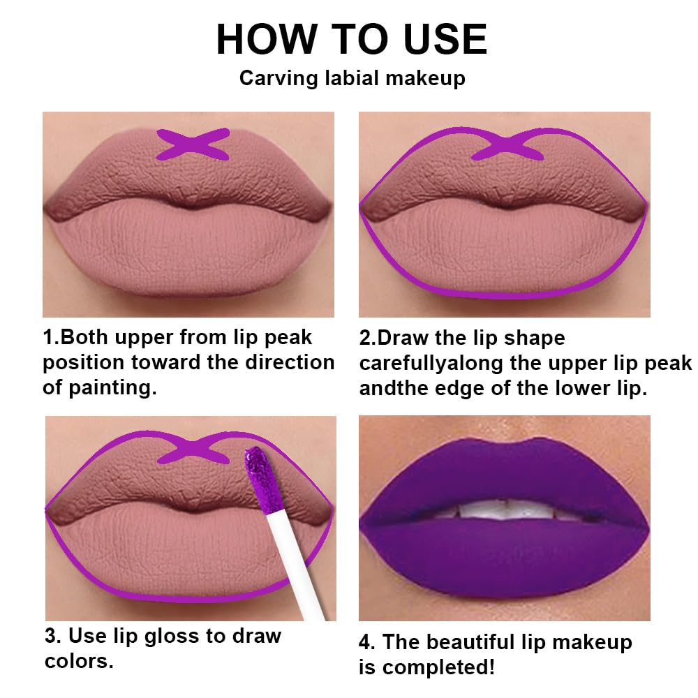 evpct 2Pcs Lavender Purple Matte Liquid Lipstick Lip Gloss Stain and Retractable Lip Liner Makeup Set for Women Long Lasting Waterproof 24 Hours Lipstick labial mate larga duracion 24 53#-Velvo Beauty