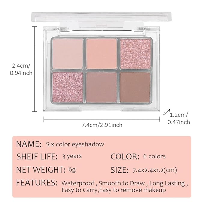 6 Colors Nude Champagne Gold Matte Shimmer Eyeshadow Palette for Eye Makeup,High Pigmented Brown Eye Shadow Primers Powder Palet de sombras de ojos-Velvo Beauty