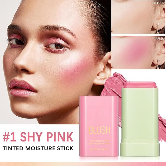 Multi-Purpose Makeup Blush Stick, 3-in-1 Beauty Tinted Solid Blush Stick For Cheeks, Lips And Eyes Waterproof Natural Cream Blush Stick With Long-Lasting Moisturizing Formula (#1Shy Pink)-Velvo Beauty