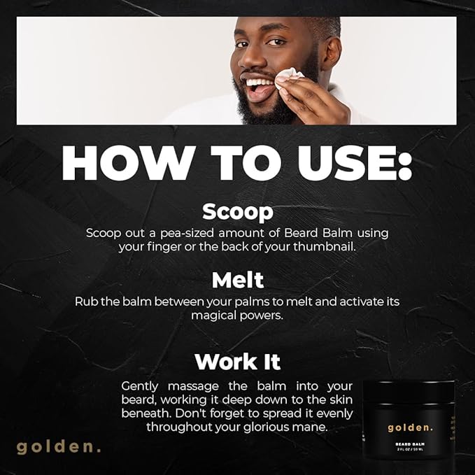 Golden Grooming Co. Beard Balm for Men - Strengthens & Softens Beards and Mustaches - Adds Shine & Tames Flyaway Hair, Beard Styling Balm with Argan Oil - Peppermint Scent - 2 Ounce-Velvo Beauty