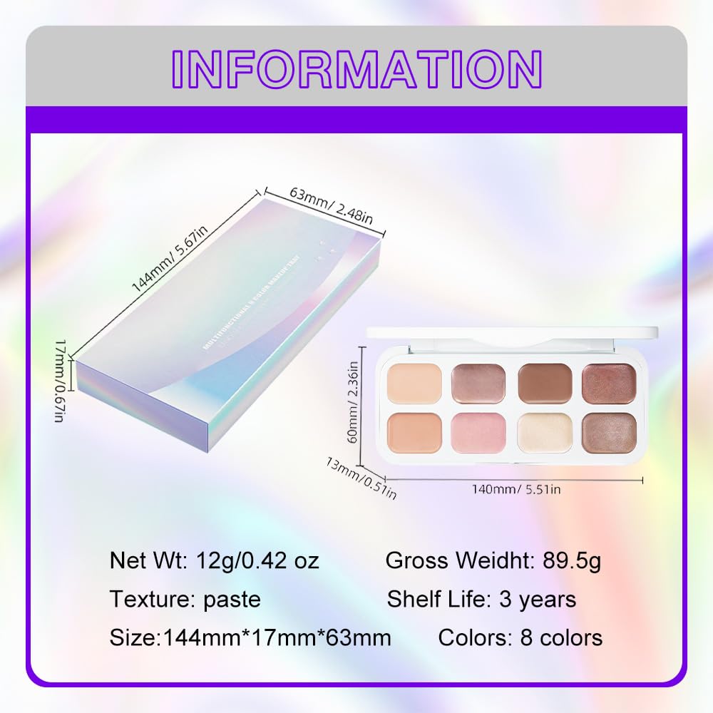 Kaely 8 Colors Cream Eyeshadow Contour Highlighter Palette Makeup, Nude Rose Pink Chocolate Coffee Beige Brown Matte Shimmer Glitter Highly Pigmented Eye Shadow Palette for Older Women Waterproof-Velvo Beauty