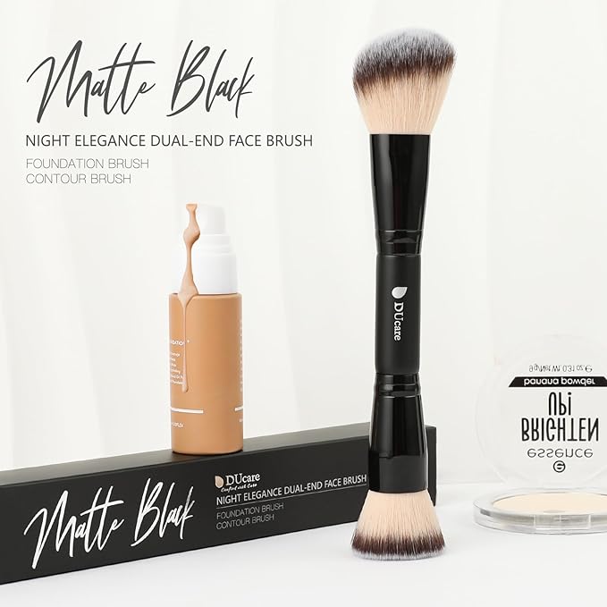DUcare Foundation Brush Contour Bronzer Double Ended Makeup Brush for Blending Liquid Powder Concealer Cream Blush Buffe Black-Velvo Beauty