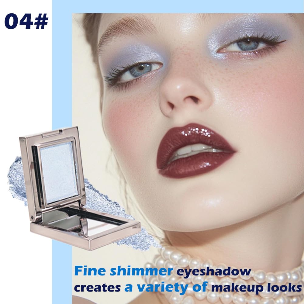 Light Blue Shimmer Single Eye Shadow Palette Makeup with Mirror,Neutral Powder Monochrome Eyeshadow for Older Women,Waterproof Long Lasting Naturing-Looking sombras para ojos-Velvo Beauty