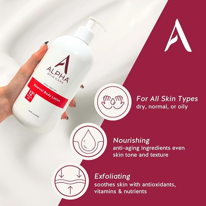 Alpha Skin Care Revitalizing Body Lotion, 12% Glycolic AHA, Simple & Effective Daily Moisturizer Hydroxy Acid, Hydrates & Exfoliates for Soft, Smooth Skin, Anti-Aging, 23 Oz-Velvo Beauty
