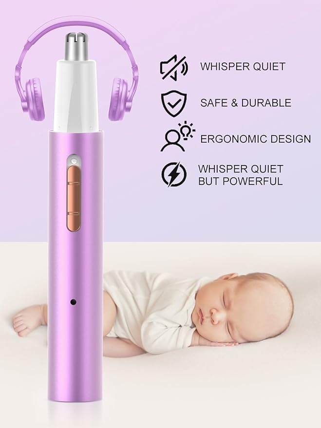 2025 Rechargeable Nose & Ear Hair Trimmer, Dual-Edge Blade Electric Clipper for Women Men, Facial & Eyebrow Hair Removal Tool, Powerful Motor, Painless, Easy to Clean, IPX7 Waterproof (Pink)-Velvo Beauty