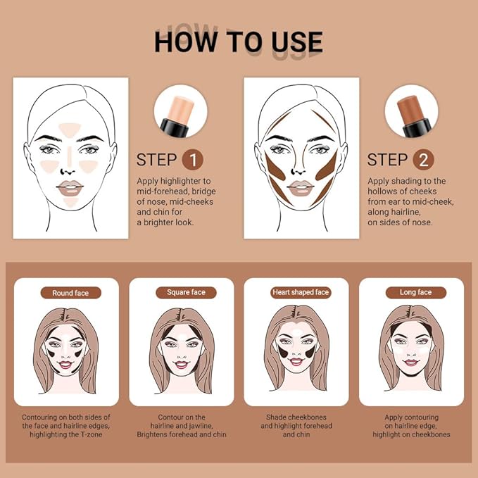 evpct 4 Color Contour Stick Makeup Set Concealer Bronzer Stick Cream Contour Palette Contour Contouring Makeup Kit for Beginner Face Highlighter Makeup Stick Liquid Contour contorno maquillaje 02+03-Velvo Beauty