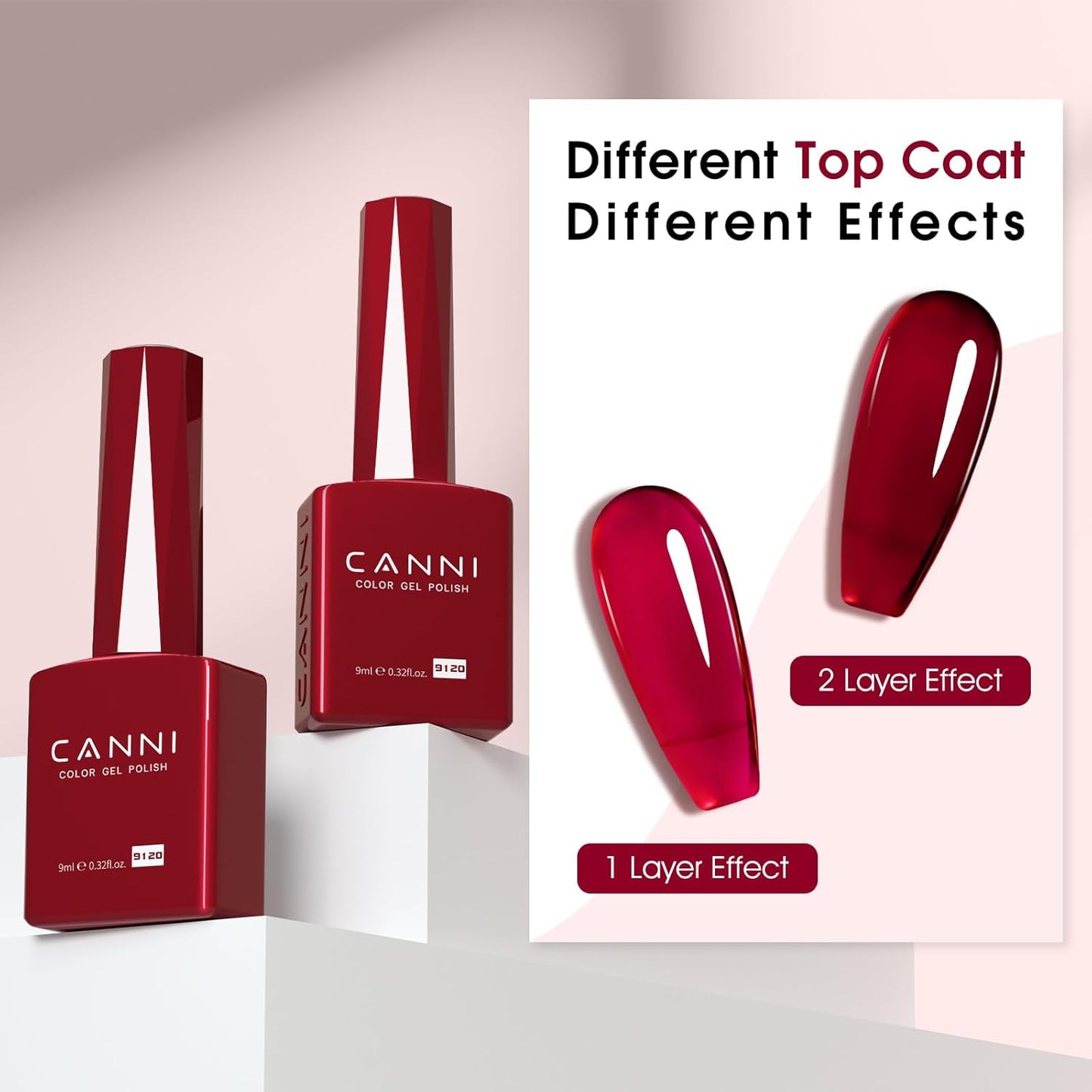 CANNI Jelly Red Gel Polish – 0.3oz Translucent Deep Dark Red Sheer Wine Color, High Gloss UV/LED Soak-Off Gel Nail Polish for DIY Manicure, Salon Quality For Girls & Women-Velvo Beauty