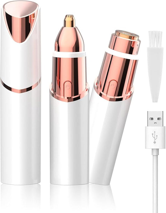 Facial Hair Remover and Eyebrow Trimmer - 2 in 1 Facial Hair Removal Epilators for Women - Rechargeable Travel Face Hair Razor Bikini Shaver for Face Peach Fuzz Lips Chin Armpit Body (White)-Velvo Beauty