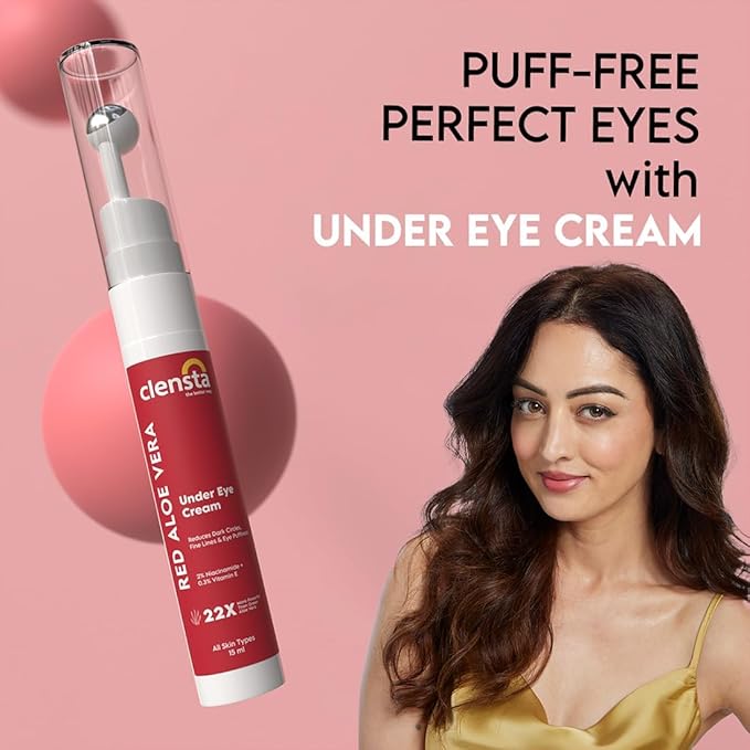 Clensta Aloe Vera Under Eye Cream Roll On | 0.51 Fl Oz (15ml) | Hydrating Eye Cream with Niacinamide | for Puffiness, Dark Circles & Wrinkles-Velvo Beauty