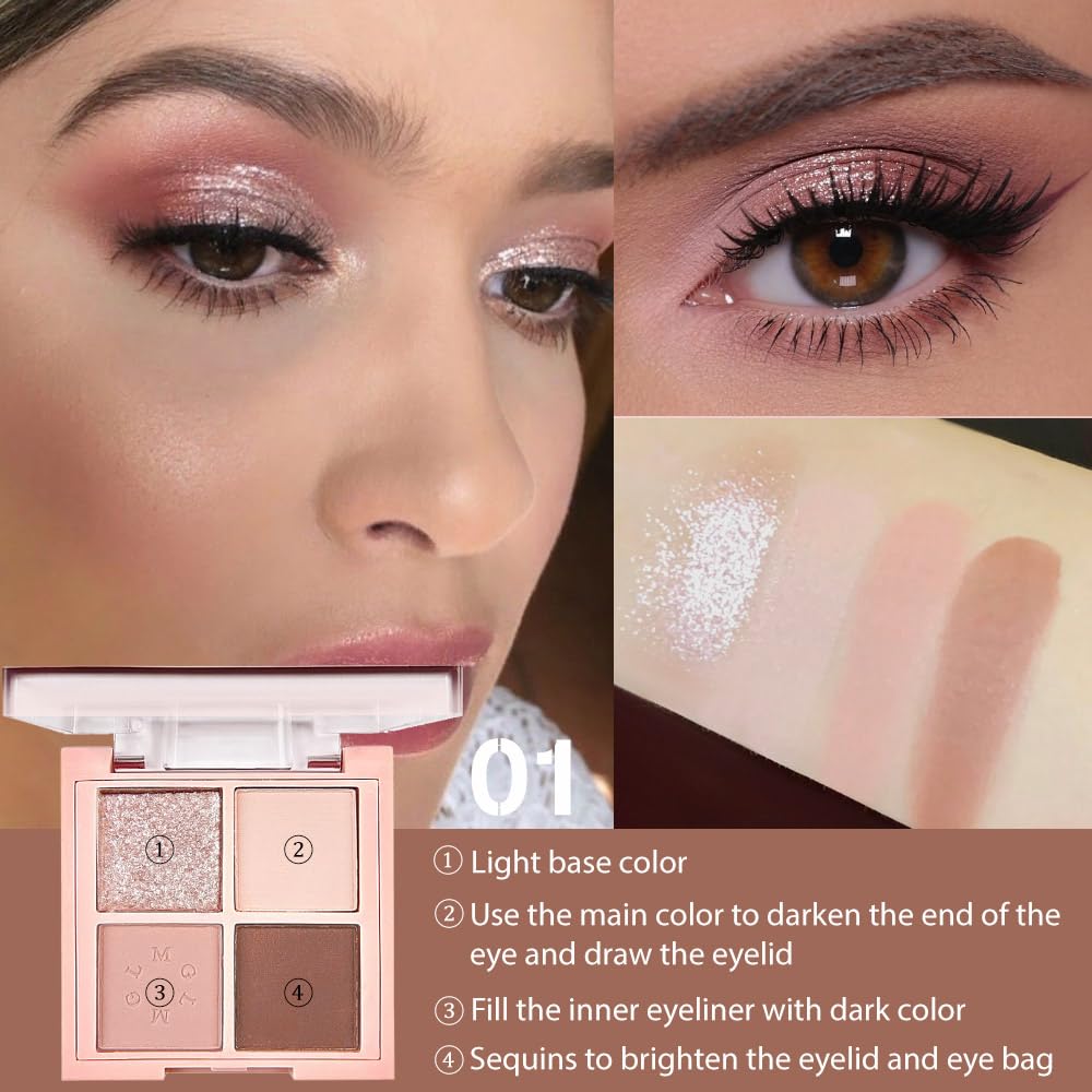 4Colors Eyeshadow Makeup Palette,Nude Gold Brown Natural Neutral Powde Eye Shadow Palette for Older Women,Long Lasting Naturing-Looking,Lightweight,Waterproof,Eye Makeup Kit Travel Size-Velvo Beauty