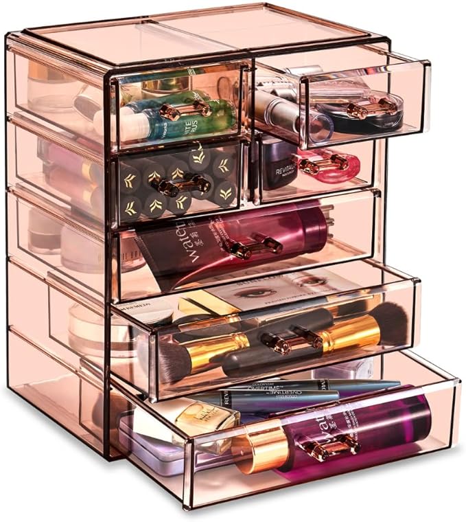 Sorbus Acrylic Makeup Organizer - Organization and Storage Case for Cosmetics Make Up & Jewelry - Big Clear Makeup Organizer for Vanity, Bathroom, College Dorm, Closet, Desk (3 Large, 4 Small Drawers)-Velvo Beauty