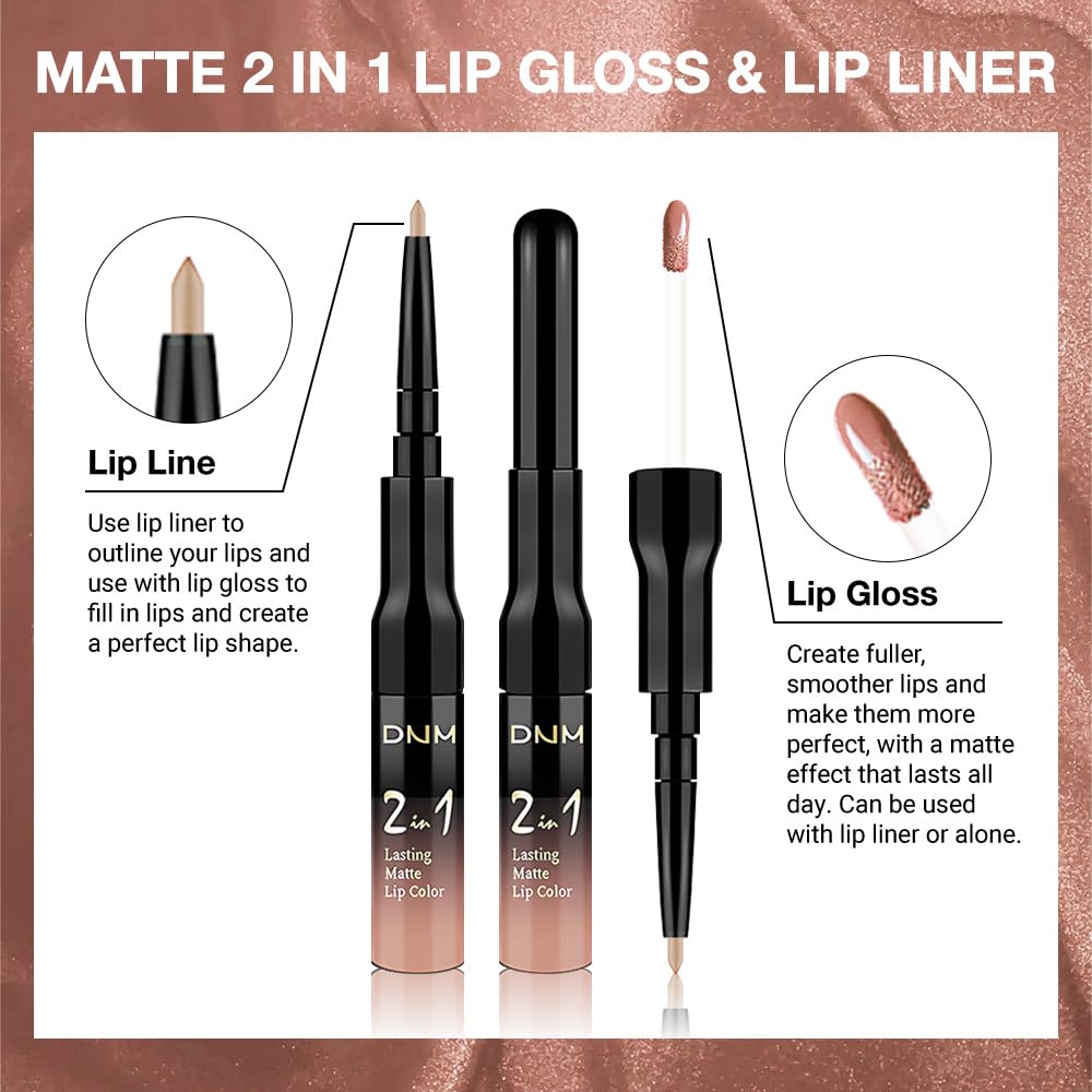evpct 1Pcs Bright Pure Nude Pink Matte Lip Liner and Liquid Lipstick Stain Makeup Set for Women, Nude Long Lasting Smudge Proof Lipstick labiales matte mate larga duracion listip 24 hours originales-Velvo Beauty