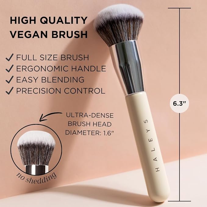 HALEYS Kabuki Makeup Brush + GWP Skin Tint Mini, VEGAN+CRUELTY-FREE, Sustainable Wood, Vegan Bristles for Airbrushed Finish, For Creams, Liquids, Powder, Streak-free, Perfect Blending, Buffs, Blurs-Velvo Beauty