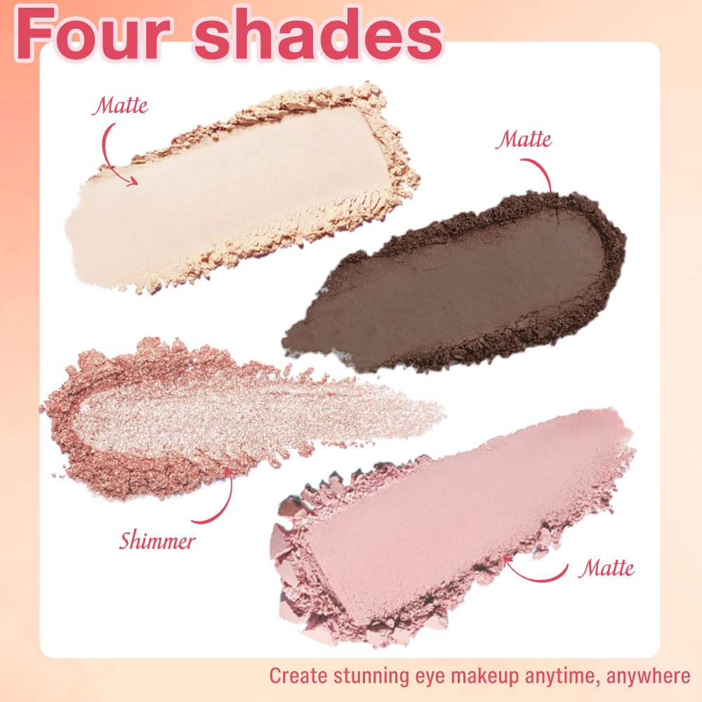 4Colors Eyeshadow Makeup Palette,Rose Gold Brown Natural Neutral Powde Eye Shadow Palette for Older Women,Long Lasting Naturing-Looking,Lightweight,Waterproof,Eye Makeup Kit Travel Size-Velvo Beauty