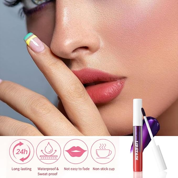 evpct Brownsih Red Peel Off Lip Stain Tints, Liquid Lipstick Lip Stain Long Lasting Waterproof for Women, Non-stick Cup Lipstick Peel Off Highly Pigmented Not Faded Smudge-proof Easy to Apply, 05-Velvo Beauty