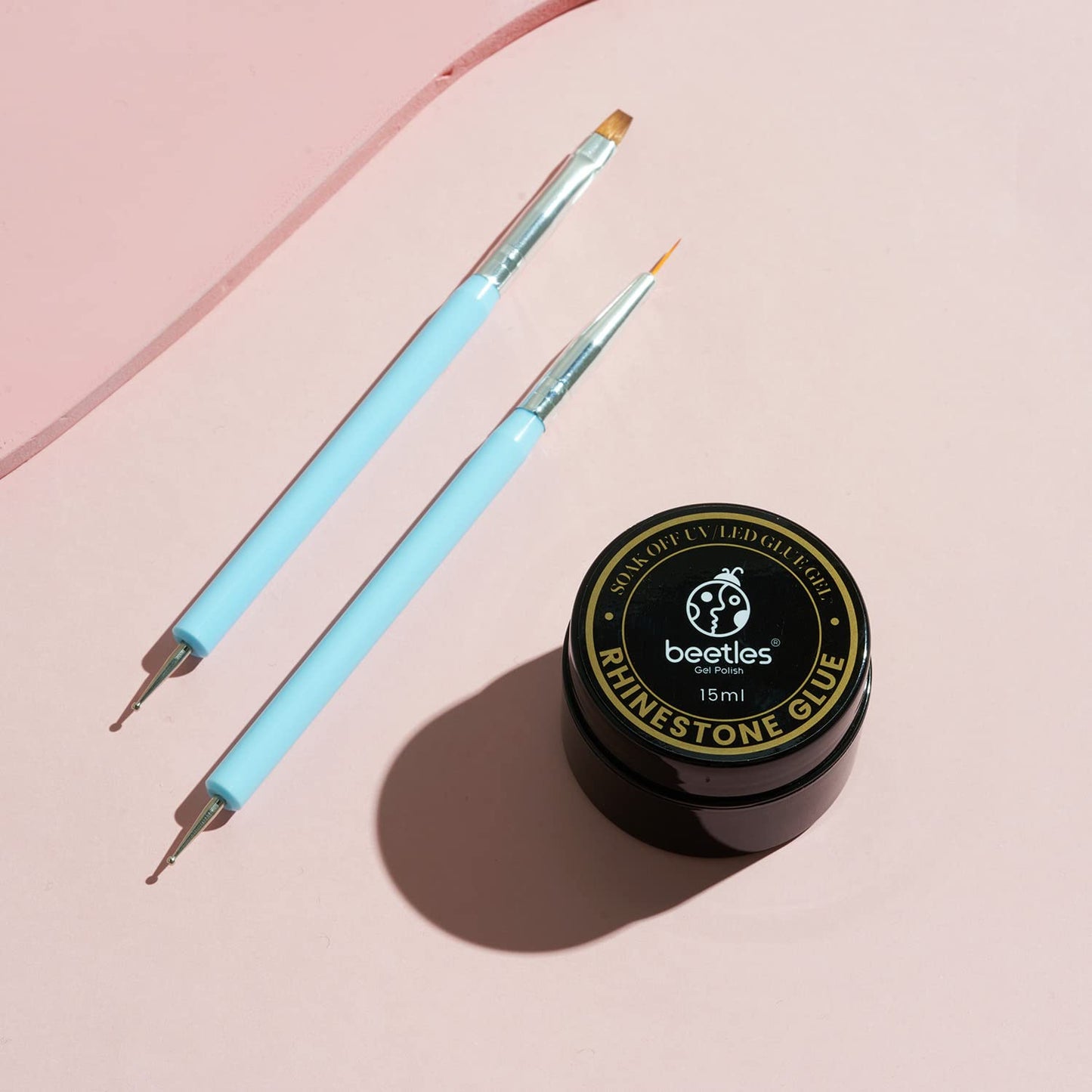 Beetles Rhinestone Glue for Nails with 2 Dual Purpose Brush Pen, 1Pcs 15ml Nail Glue for Nail Art Adhesive Resin Gems Diamonds Jewelry Decoration Soak Off Led Lamp Fall Nails Gifts for Women-Velvo Beauty