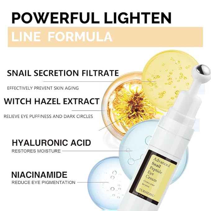 Snail Peptide Eye Cream for Dark Circles, Puffiness and Wrinkle, Snail Mucin & Nicotinamide, Moisturizing, Hydrating, Firming, Massage Ball, 17ml-Velvo Beauty