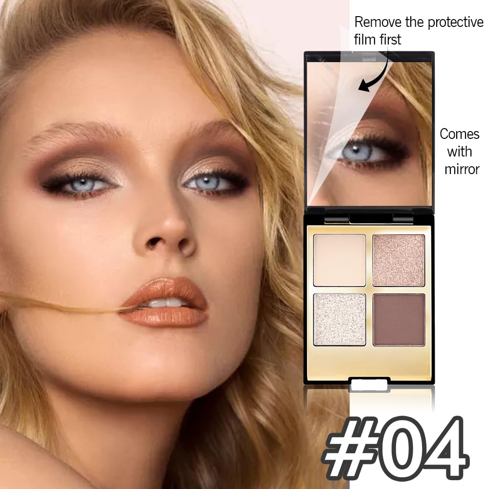 4 Colors Eyeshadow Makeup Palette,Nude Rose Gold Brown Natural Neutral Nude Eye Shadow Palette with Mirror,Long Lasting Naturing-Looking,Waterproof,Travel Size-Velvo Beauty