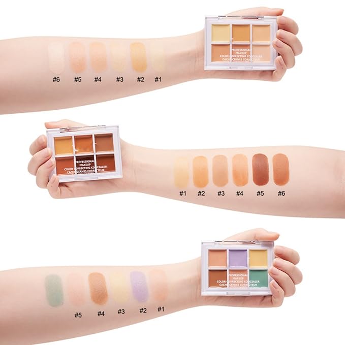 Color Correcting Concealer Palette 6 Colors Lightweight Smooth Correcting Contour Cream Makeup Palette (Color 02)-Velvo Beauty