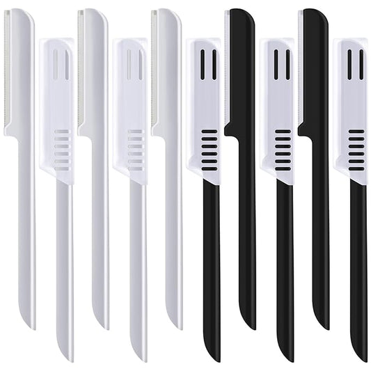 10 Pieces Eyebrow Razor for Women Facial Shaver Razor Brow Shaper Eyebrow Trimmer Dermaplaner Shaping Tool with Cover (Silver, Black)-Velvo Beauty