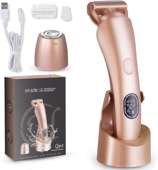Electric Shaver for Women Bikini Trimmer Facial Hair Removal LED Display Womens Razors for Shaving IPX7 Waterproof Pubic Body Hair Trimmer-Velvo Beauty