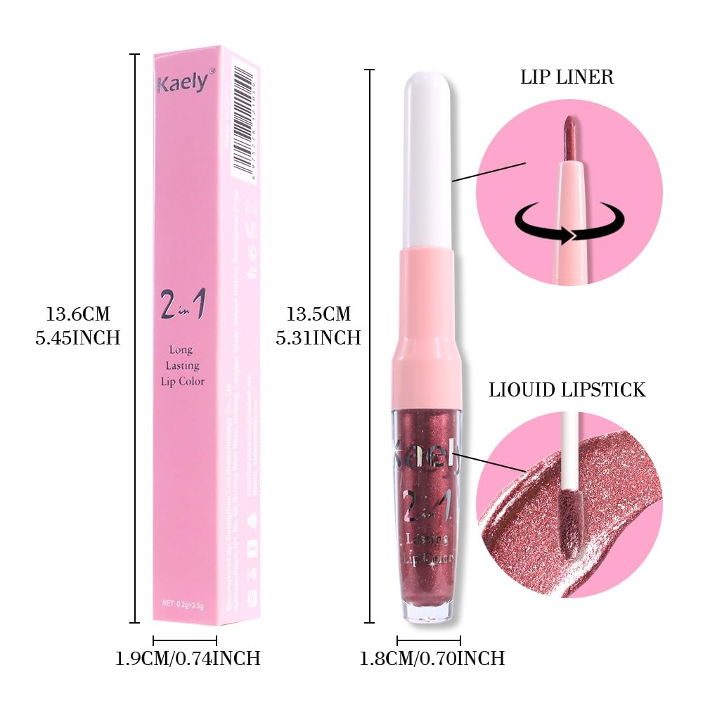 Kaely 2-in-1 Dark Wine Red Metallic Lipstick and Lip Liner, Shimmer Liquid Metallic Lipsticks for Women, Glitter Lip Gloss Stain Long Lasting Waterproof Smudge Proof 24 Hour, Vegan Makeup, 03-Velvo Beauty