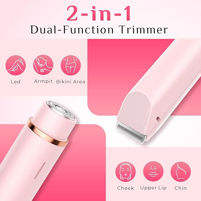 2025 New 2-in-1 Electric Bikini Trimmer for Women - Dual Head Electric Razor,Waterproof Painless Bikini Shaver, Pubic Hair Trimmer for Private Area & Body Hair, Pink-Velvo Beauty