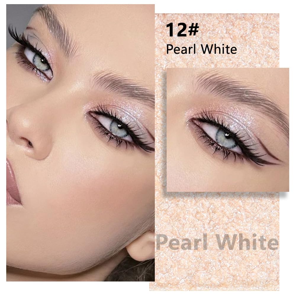 White Pearl Glitter Single Eyeshadow Palette - Single Shimmer Eye Shadow in Pearl White, Natural Highly Pigmented, Blendable Monochrome Powder Eye Shadow, Eyeshadow Palette Gift for Girls Women-Velvo Beauty
