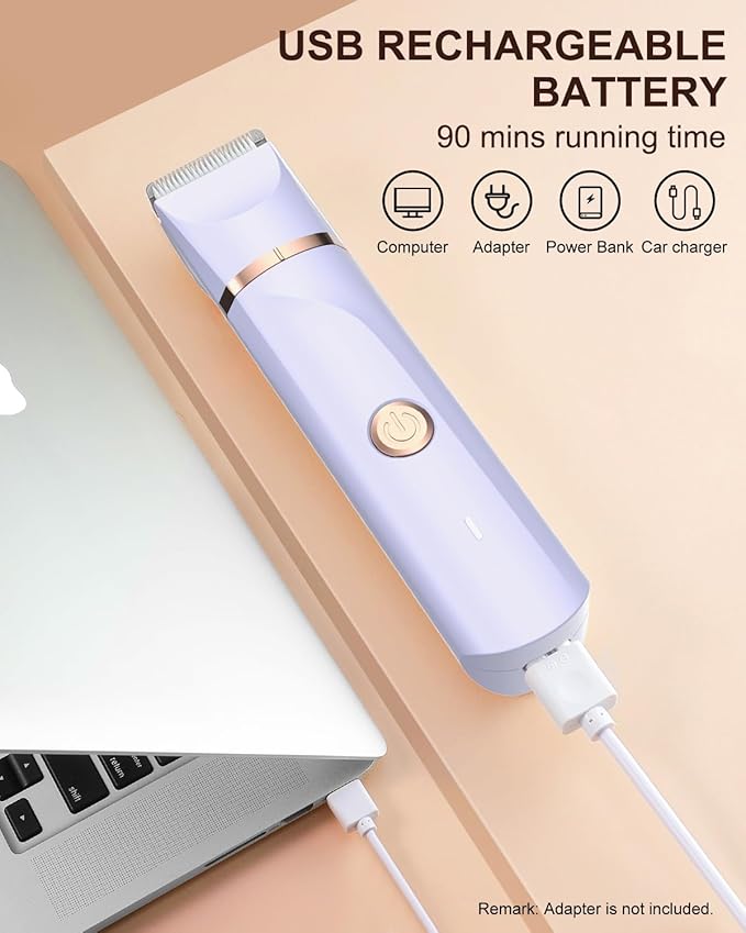 Bikini Trimmer for Women,Painless Electric Razor for Pubic Hair,Rechargeable Body Hair Trimmer,Electric Shaver Removal with Snap-in Ceramic Blades IP7X Washable Head,Wet and Dry Use, Light Purple-Velvo Beauty